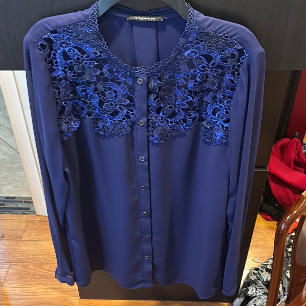 Zara Blue Embellished Long Sleeve Blouse